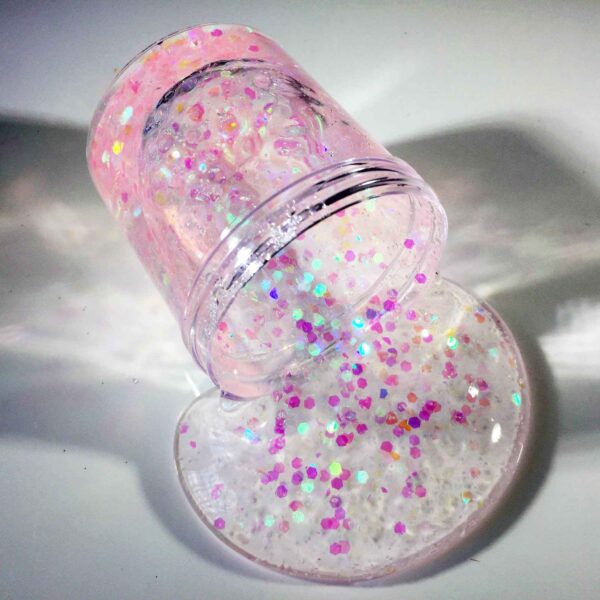 transparent slime with glitter in a jar
